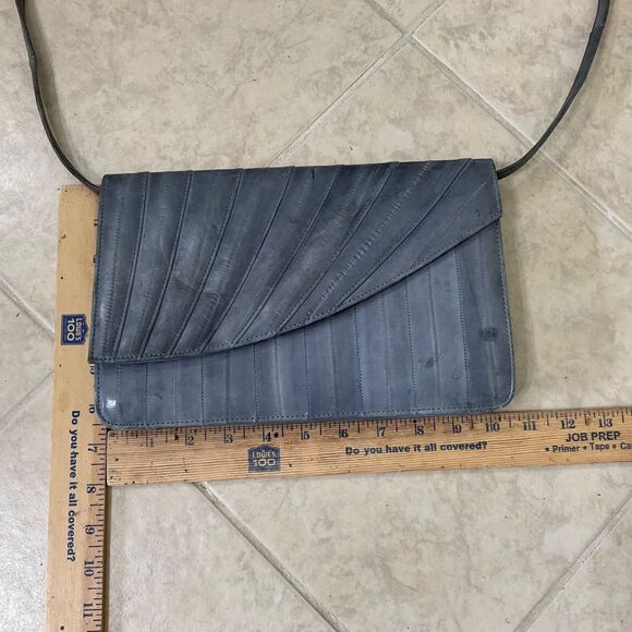 Vintage Eel Skin Leather Gray Handbag Clutch Shoulder Bag Purse removable strap - Picture 12 of 13